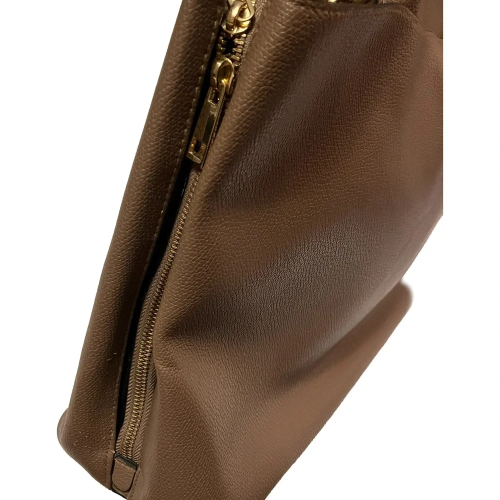 A New Day Brown Faux Leather Medium Tote Bag Crossbody Handbag Work Travel